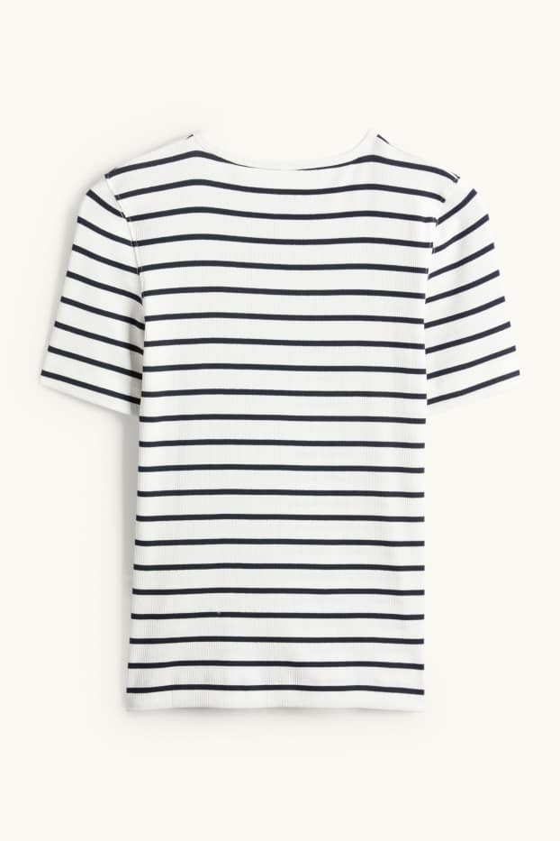 Damen - T-Shirt - Slim Fit - gerippt - gestreift - weiss / schwarz