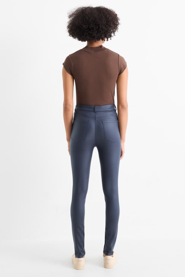 Donna - Pantaloni - vita alta - skinny fit - similpelle - blu scuro