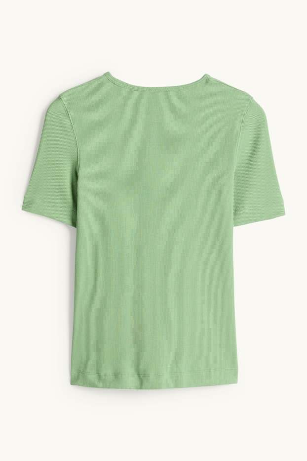 Femmes - T-shirt - slim fit - finition côtelée - vert