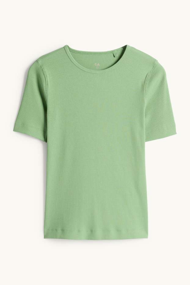 Femmes - T-shirt - slim fit - finition côtelée - vert