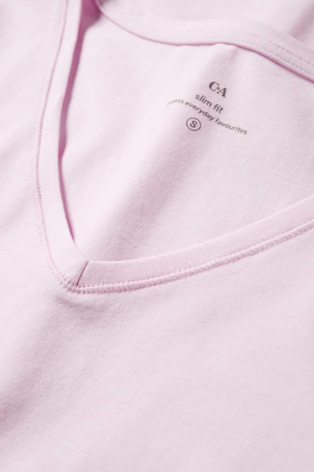 Femmes - T-shirt à col V - slim fit - rose