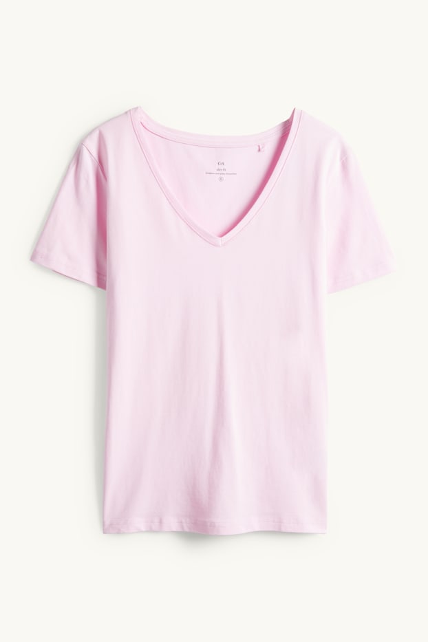 Femmes - T-shirt à col V - slim fit - rose