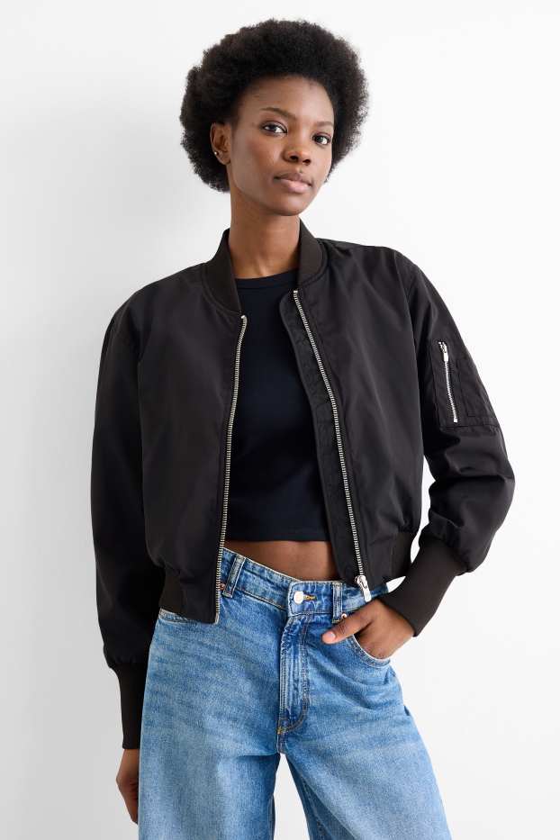 Dames - Kort bomberjack - zwart
