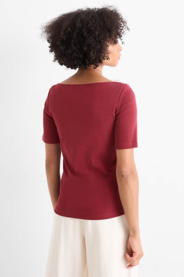 Damen - T-Shirt - Regular Fit - gerippt - bordeaux