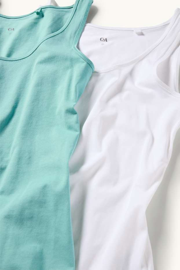 Dames - Set van 2 - top - wit / turquoise