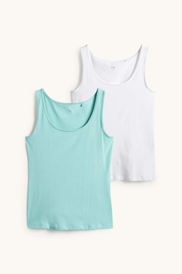 Dames - Set van 2 - top - wit / turquoise