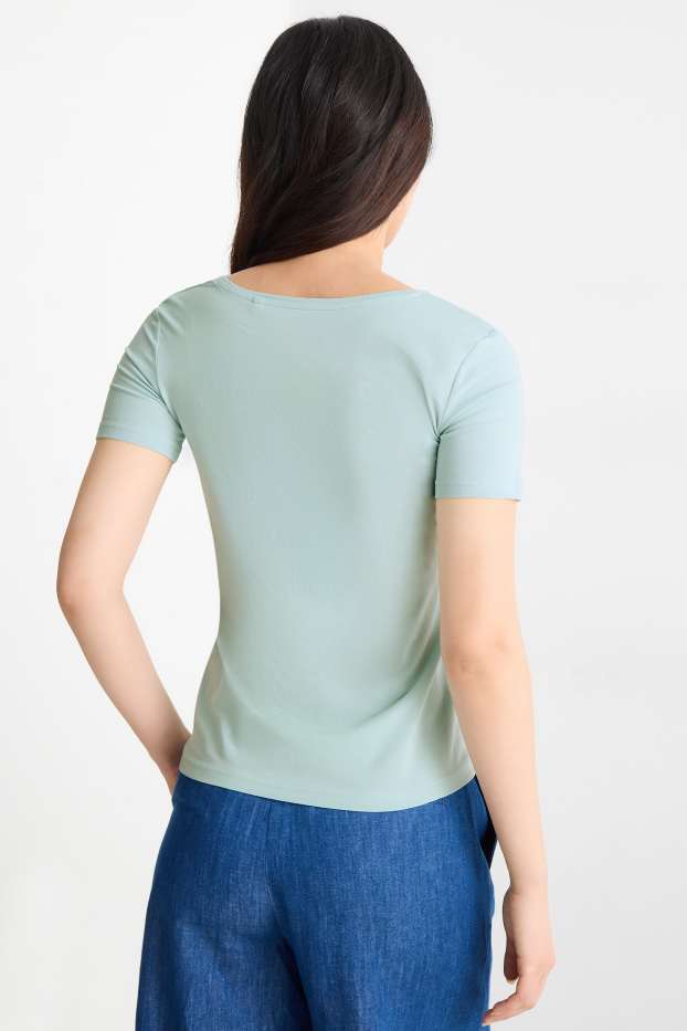 Femmes - T-shirt à col V - slim fit - vert menthe