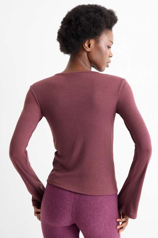 Women - Long sleeve top - slim fit - ribbed - bordeaux