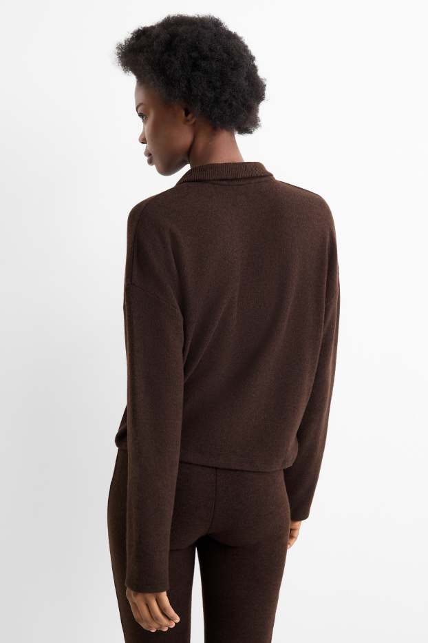 Damen - Pullover - gerippt - dunkelbraun