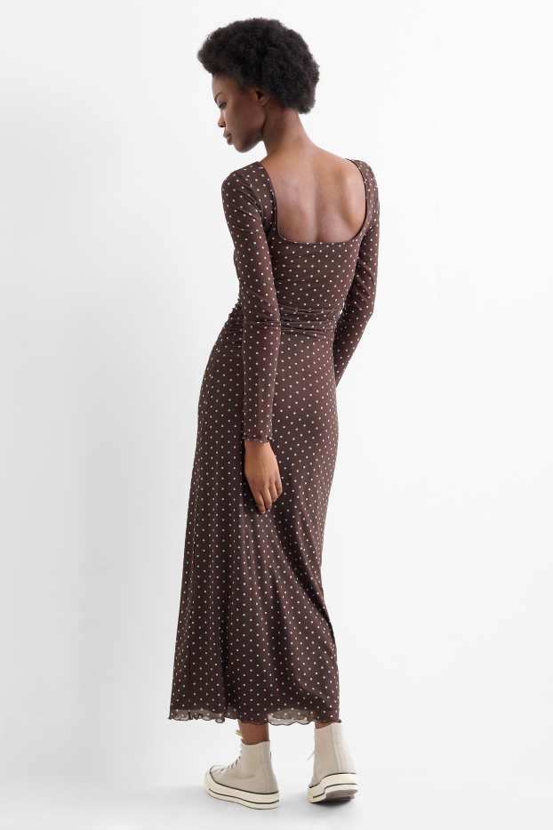 Femmes - Robe en maille-filet - à pois - marron foncé