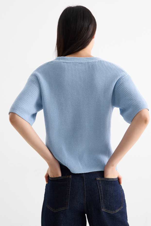 Femmes - Pull en maille - manches courtes - bleu clair