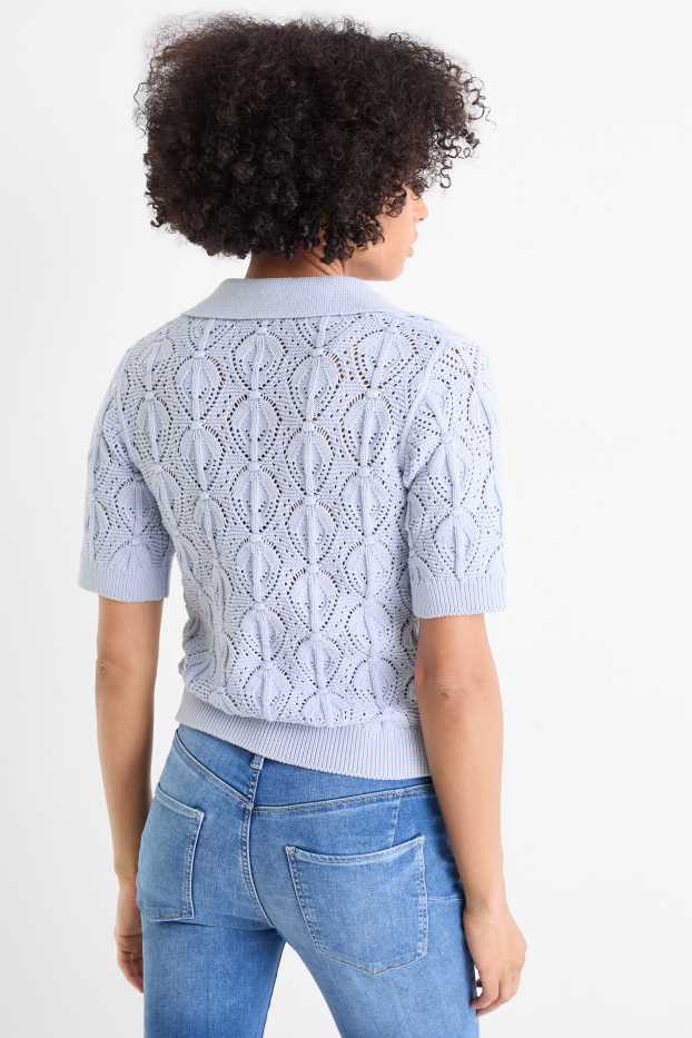 Women - Knitted jumper - short sleeve - light blue