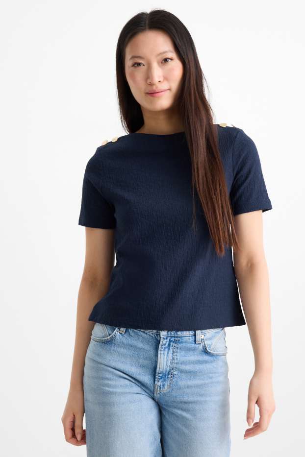 Dona - Samarreta de màniga curta - regular fit - texturada - blau fosc