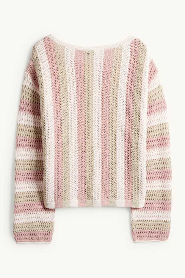 Damen - Pullover - gestreift - rosa / beige