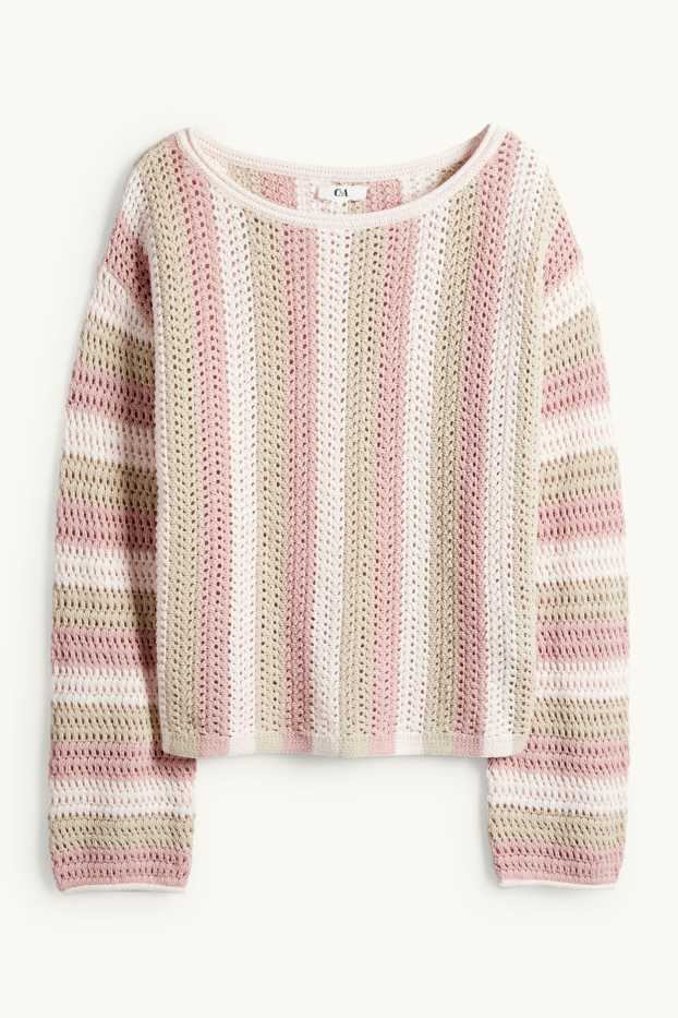 Damen - Pullover - gestreift - rosa / beige
