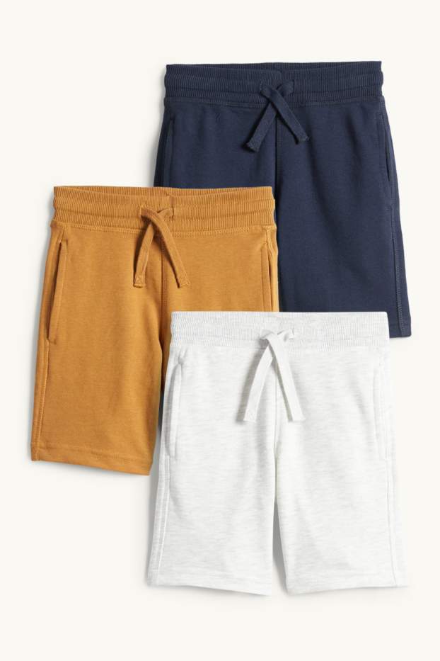Děti - chlapci - Multipack 3 ks - teplákové šortky - světle šedá / tmavomodrá