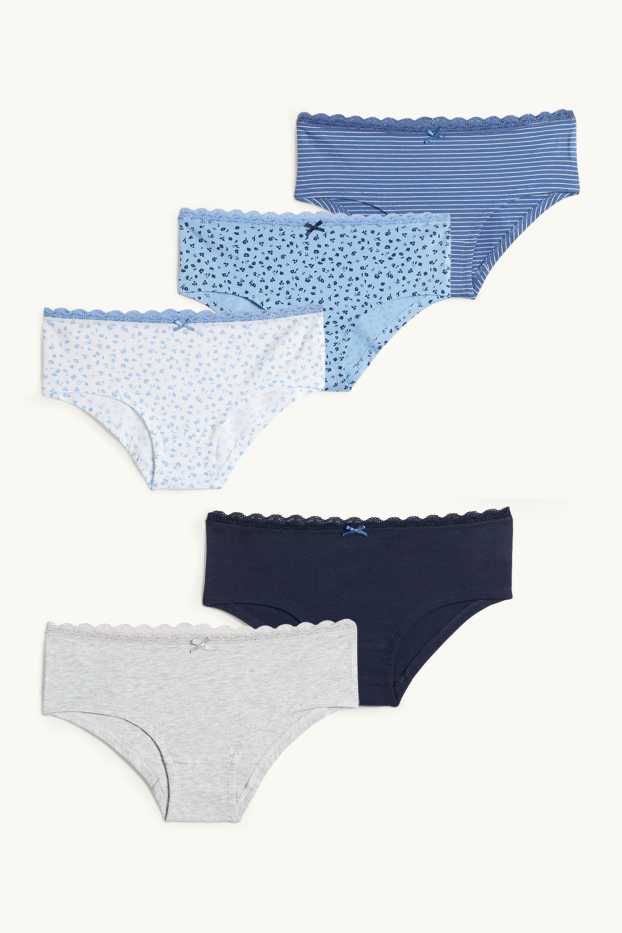 Enfants filles - Lot de 5 - fleur - shorty - bleu / blanc