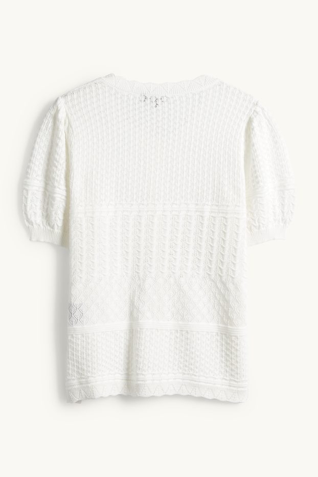 Femmes - Gilet de maille - texturé - blanc