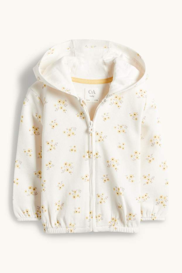 Bebeluși - fete - Floricele - hanorac cu fermoar și glugă pentru bebeluși - structurat - alb / galben