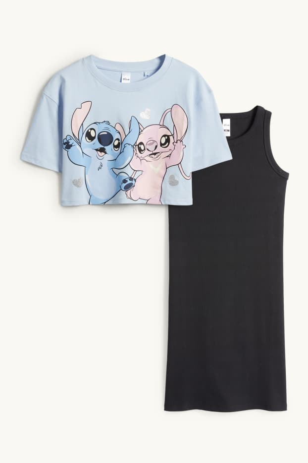 Copii - Fete - Lilo & Stitch - set - tricou cu mânecă scurtă și rochie - 2 piese - albastru deschis