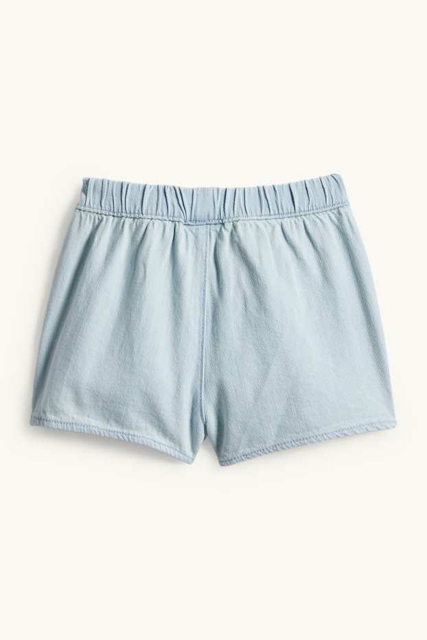 Copii - Fete - Floare - fustă-pantalon scurtă cu nod - aspect de jeans - albastru deschis