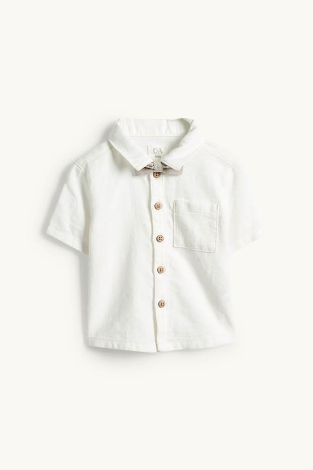 Baby Jungen - Baby-Outfit mit Hosenträgern - 3 teilig - festlich - weiss / beige