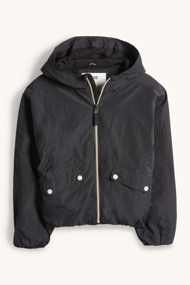 Kinder Mädchen - Jacke mit Kapuze - wasserabweisend - schwarz