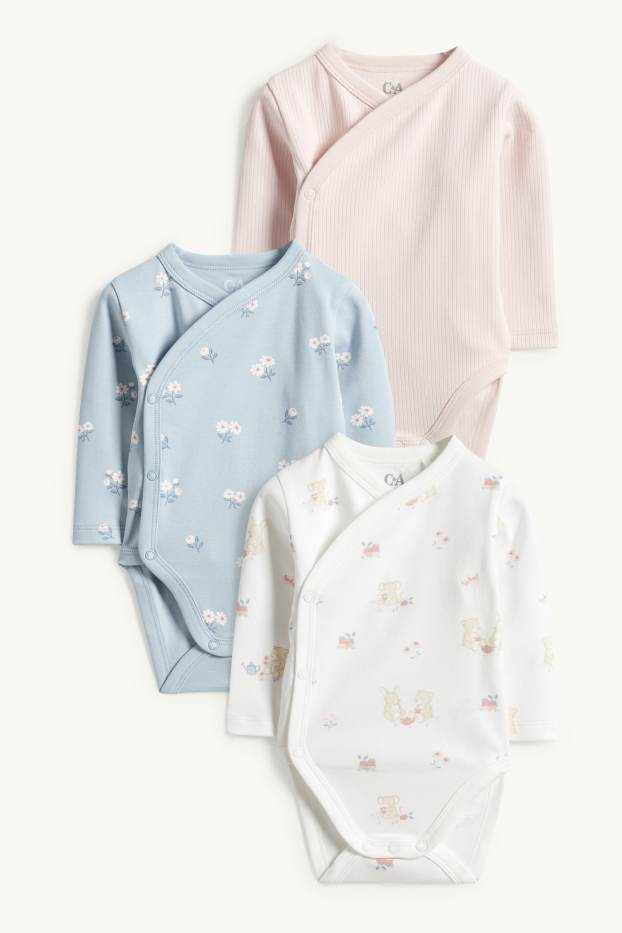 Neonate - Confezione da 3 - topolini e fiori - body incrociato neonate - bianco / rosa