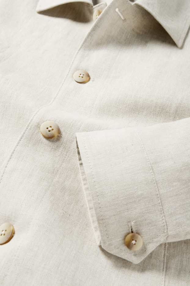 Bărbați - Jachetă tip cămașă - regular fit - guler Kent - amestec de in - bej deschis