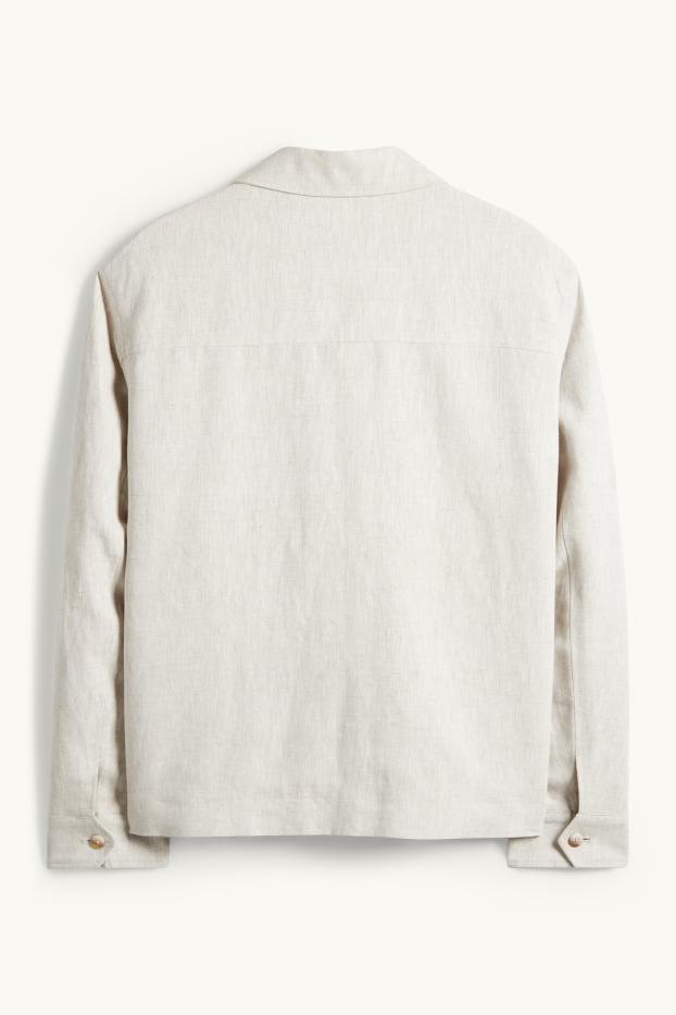 Bărbați - Jachetă tip cămașă - regular fit - guler Kent - amestec de in - bej deschis