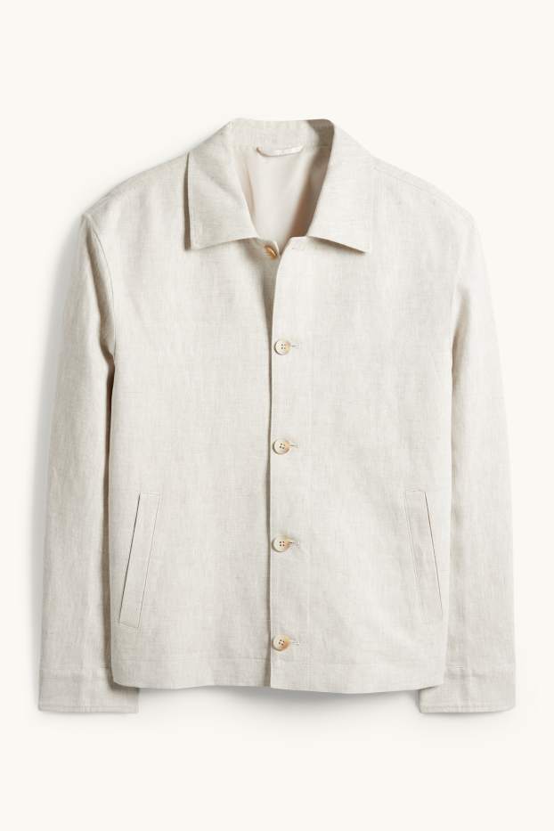 Bărbați - Jachetă tip cămașă - regular fit - guler Kent - amestec de in - bej deschis