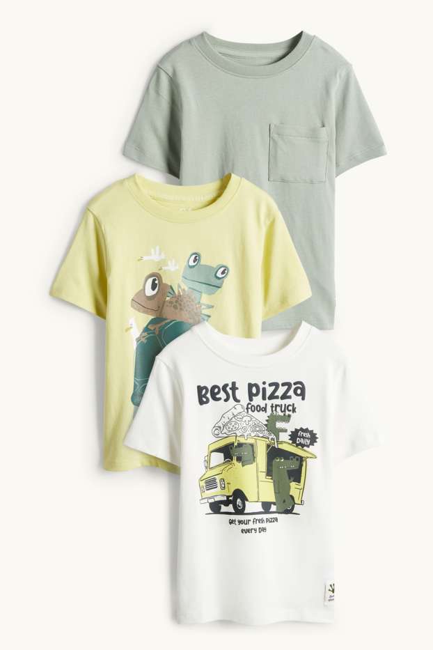 Children Boys - Multipack of 3 - food truck and turtle - short sleeve T-shirt - white / green