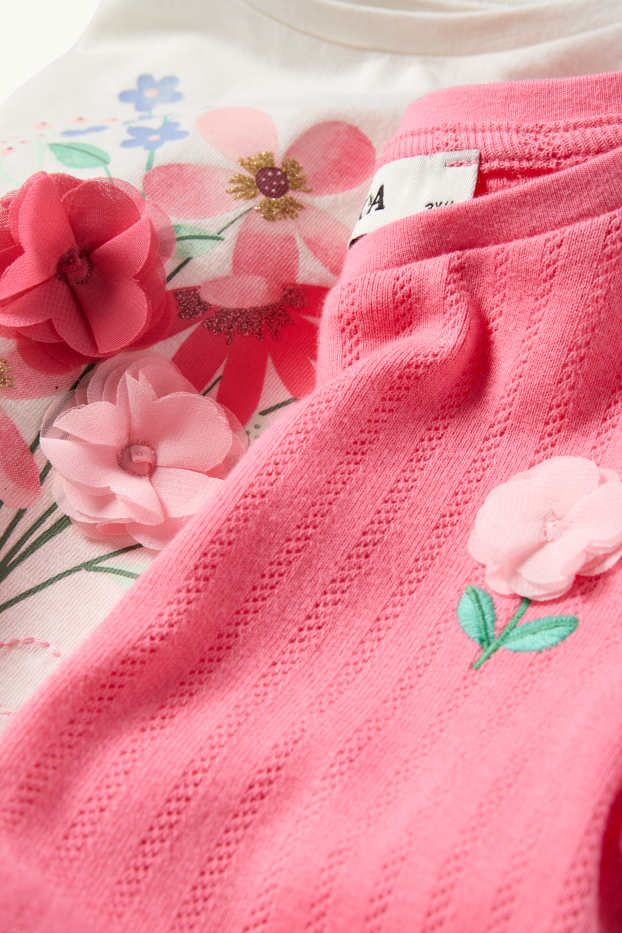 Bambine - Confezione da 2 - t-shirt - a fiori - effetto brillante - bianco / fucsia
