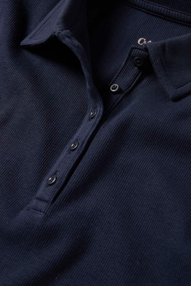 Damen - Poloshirt - Regular Fit - gerippt - dunkelblau