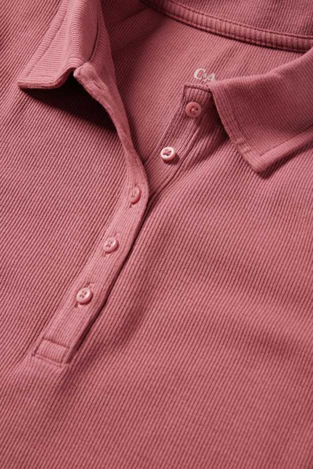 Damen - Poloshirt - Regular Fit - gerippt - dunkelrosa