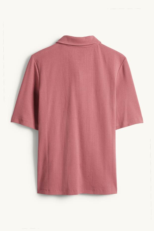 Damen - Poloshirt - Regular Fit - gerippt - dunkelrosa