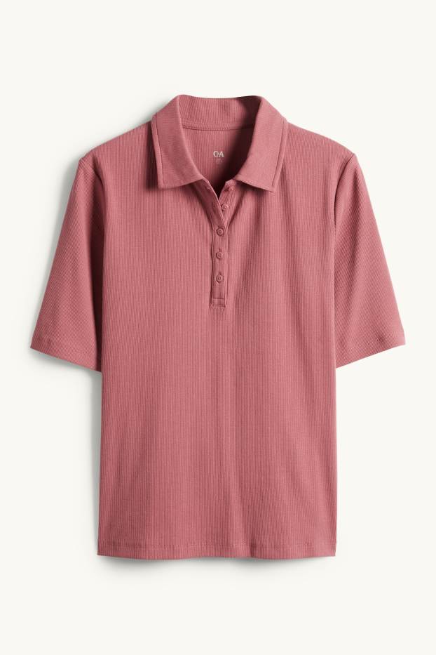 Damen - Poloshirt - Regular Fit - gerippt - dunkelrosa