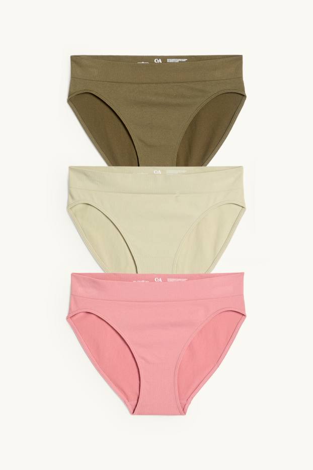 Femmes - Lot de 3 - culottes - sans coutures - vert / rose