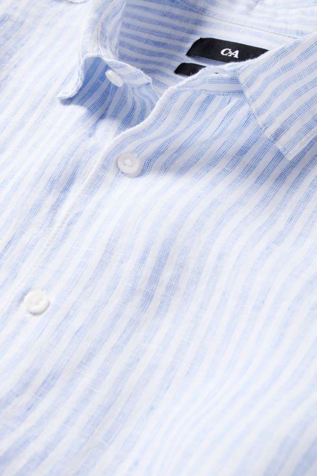 Hommes - Chemise en lin - regular fit - col Kent - à rayures - bleu / blanc