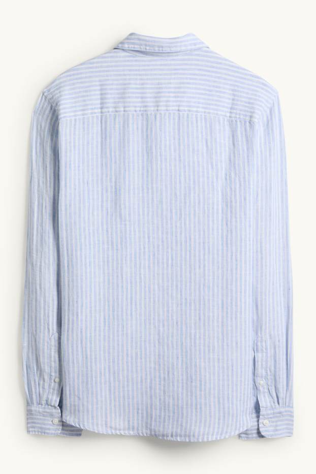 Hommes - Chemise en lin - regular fit - col Kent - à rayures - bleu / blanc