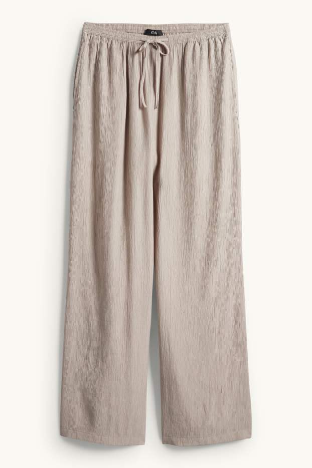 Women - Cloth trousers - mid-rise waist - wide leg - taupe