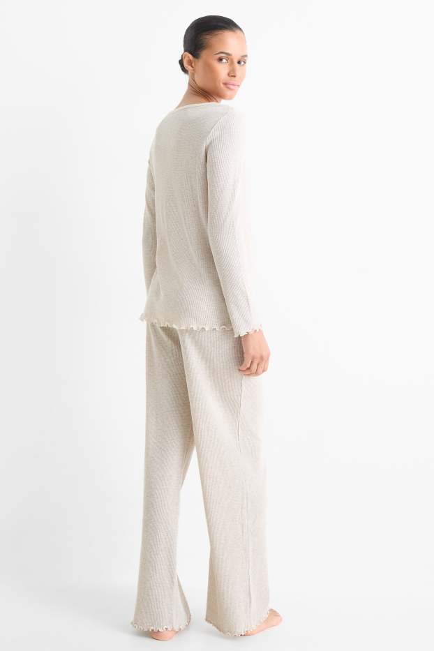 Damen - Pyjama - strukturiert - hellbeige
