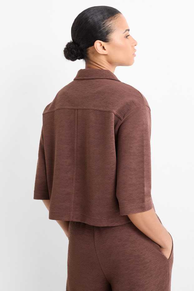 Dámské - Košilová halenka - strukturovaná - tmavohnědá