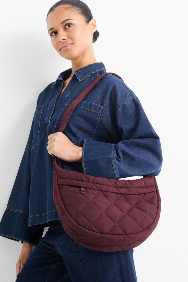 Dames - Schoudertas met stiksels - bordeaux