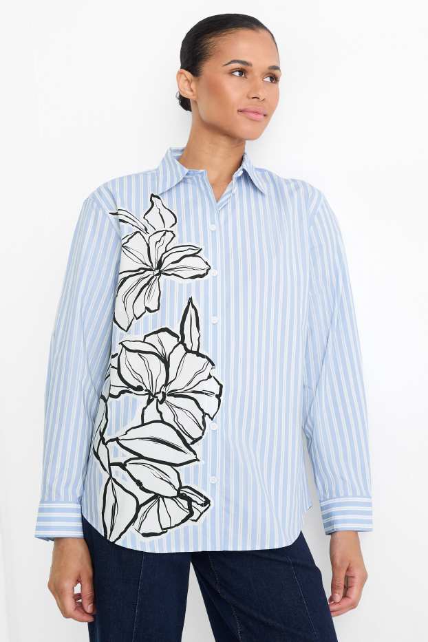 Damen - Hemdbluse - gestreift - hellblau
