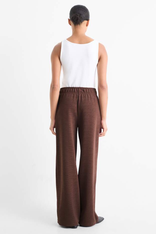 Femmes - Pantalon en jersey - mid waist - regular fit - finition texturée - marron foncé