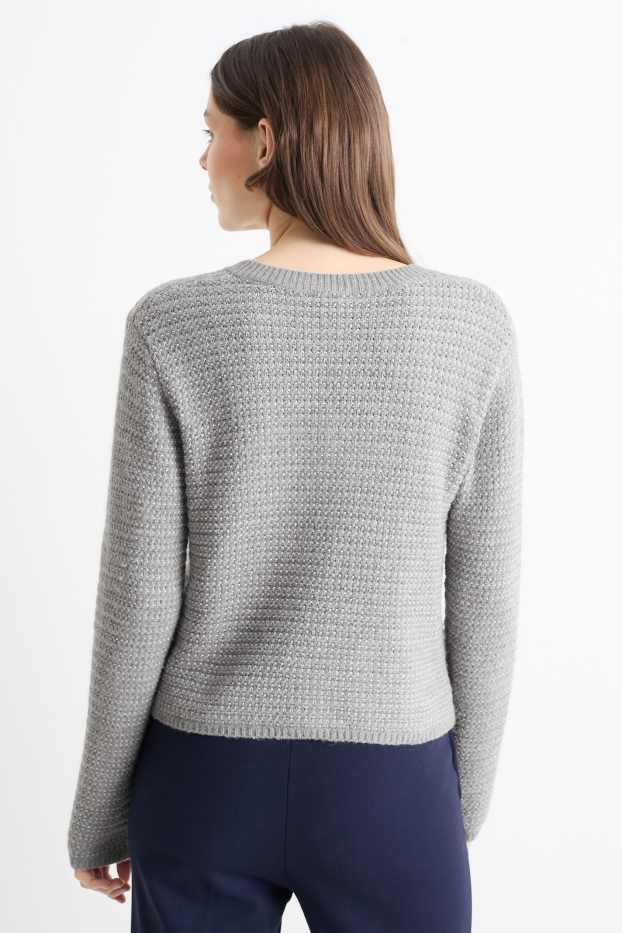 Dámské - Pletený kardigan - s třpytivým efektem - strukturovaný - šedá