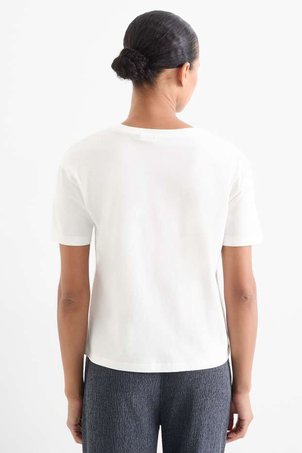 Femmes - T-shirt orné de strass - regular fit - blanc