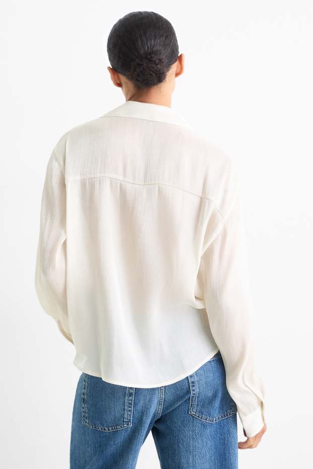 Femmes - Chemisier avec détail de nœud - brillant - blanc crème