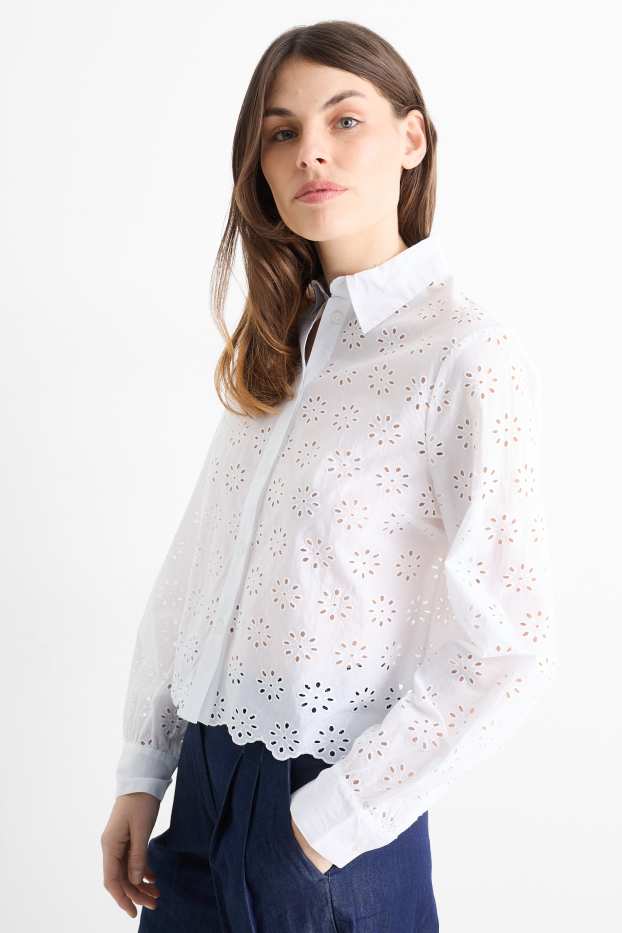 Dames - Blouse - Broderie Anglaise - wit